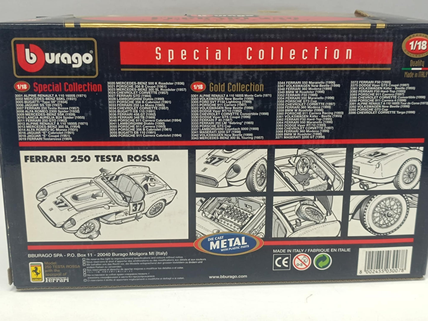 Ferrari 250 Testa Rossa 1957 Rosso Red Burago Bburago 1:18 Usato