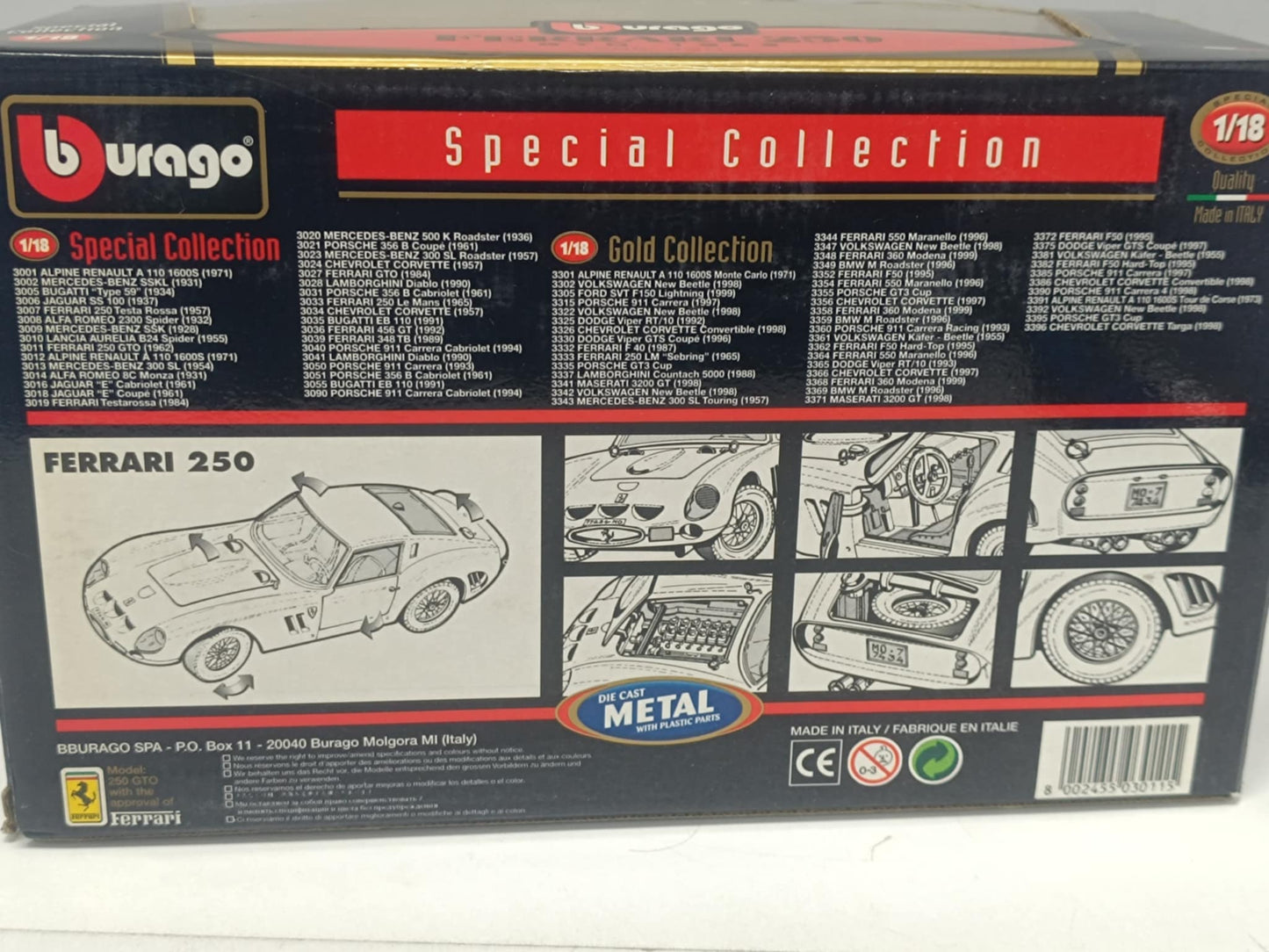 Ferrari GTO 1962 Rosso Red Burago Bburago 1:18 Usato 1/18 Made in Italy