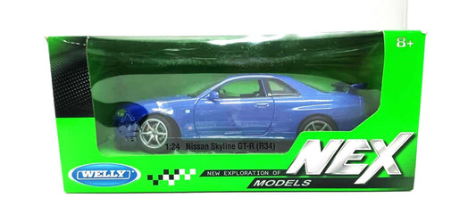 Nissan Skyline GT-R R34 Blu Blue Welly Nex 1:24 Nuovo 1/24