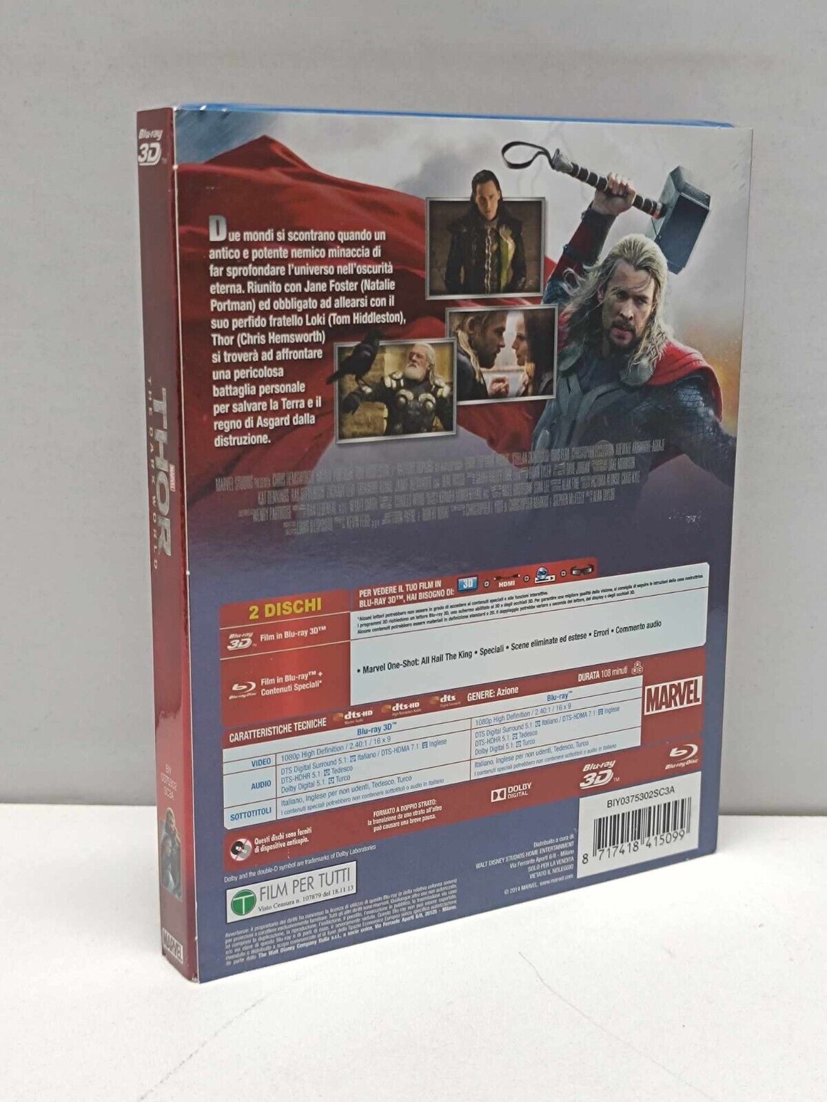 Thor The Dark World Mrvel Film Bluray Blu-ray 3D Italiano Nuovo Cartoncino