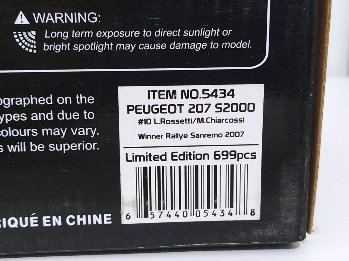 Box Peugeot 207 S2000 Rally Sanremo 2007 - Sun Star 1:18 (Only Box)