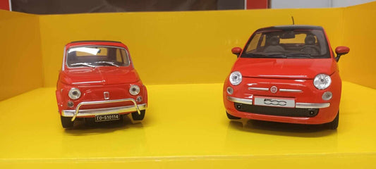 Set Fiat 500 Coppia Nuova + Antica Rosso Motorama 1:24 Usato + Box GM Shop