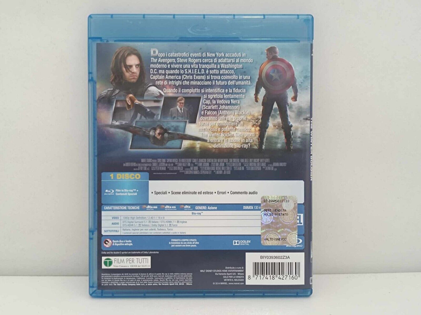 Captain America - The Winter Soldier Blu Ray Ita Usato