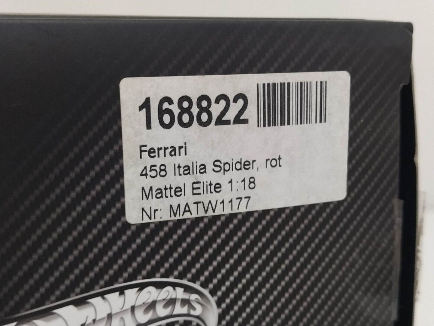 Box Ferrari 458 Italia Spider - Hot Wheels Elite 1:18 (Only Box)