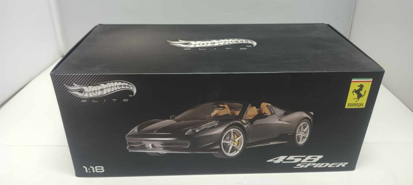 Ferrari 458 Spider Nero Black Hot Wheels Elite 1:18 Usato + Box Hotwheels Rare