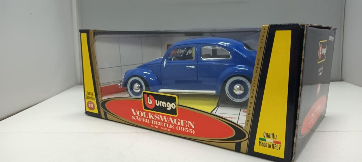 Volkswagen Kafer Beetle Maggiolino 1955 Blu Blue Burago 1:18 Usato Made in Italy