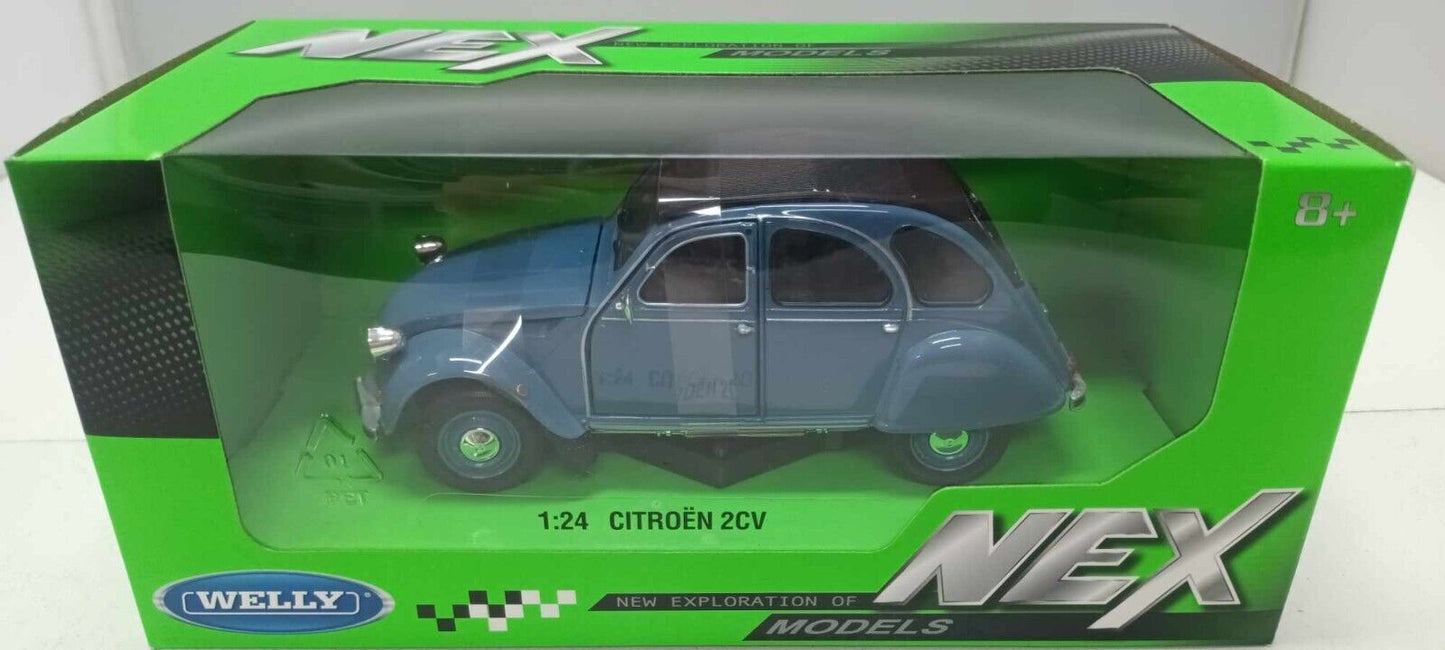 Citroen 2CV 2 CV 1975 Blu Blue Welly 1:24 Nuovo 1/24
