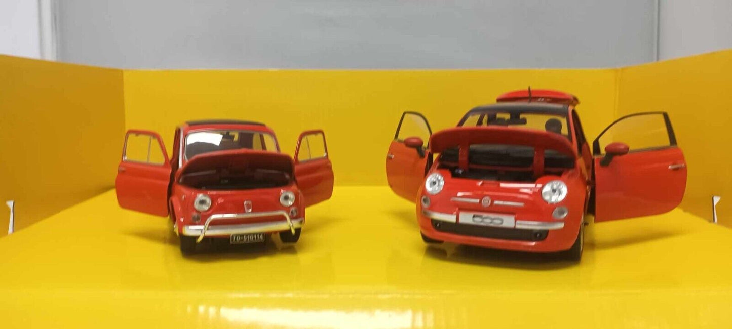 Set Fiat 500 Coppia Nuova + Antica Rosso Motorama 1:24 Usato + Box GM Shop