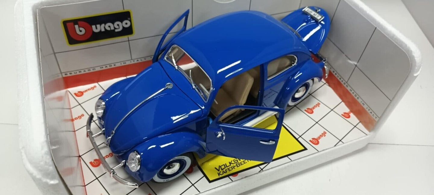 Volkswagen Kafer Beetle Maggiolino 1955 Blu Blue Burago 1:18 Usato Made in Italy
