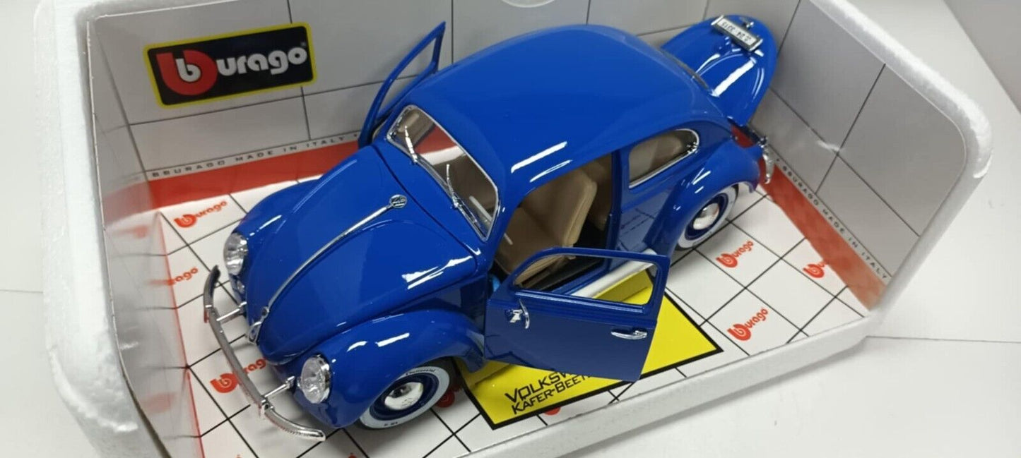 Volkswagen Kafer Beetle Maggiolino 1955 Blu Blue Burago 1:18 Usato Made in Italy