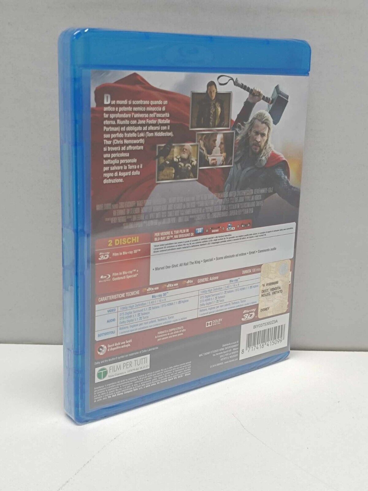 Thor The Dark World Mrvel Film Bluray Blu-ray 3D Italiano Nuovo Cartoncino