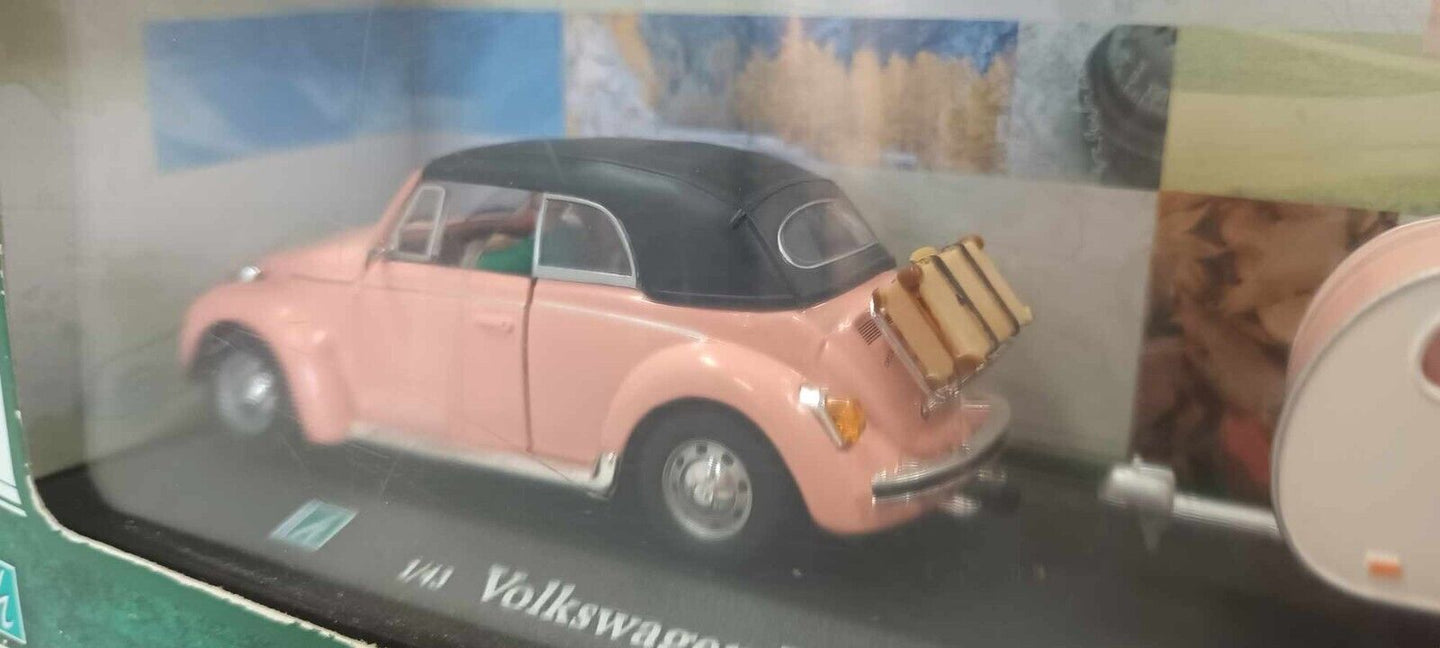 Volkswagen Beetle Soft Top Cararama 1/43 Rosa + Box Teca GM Shop