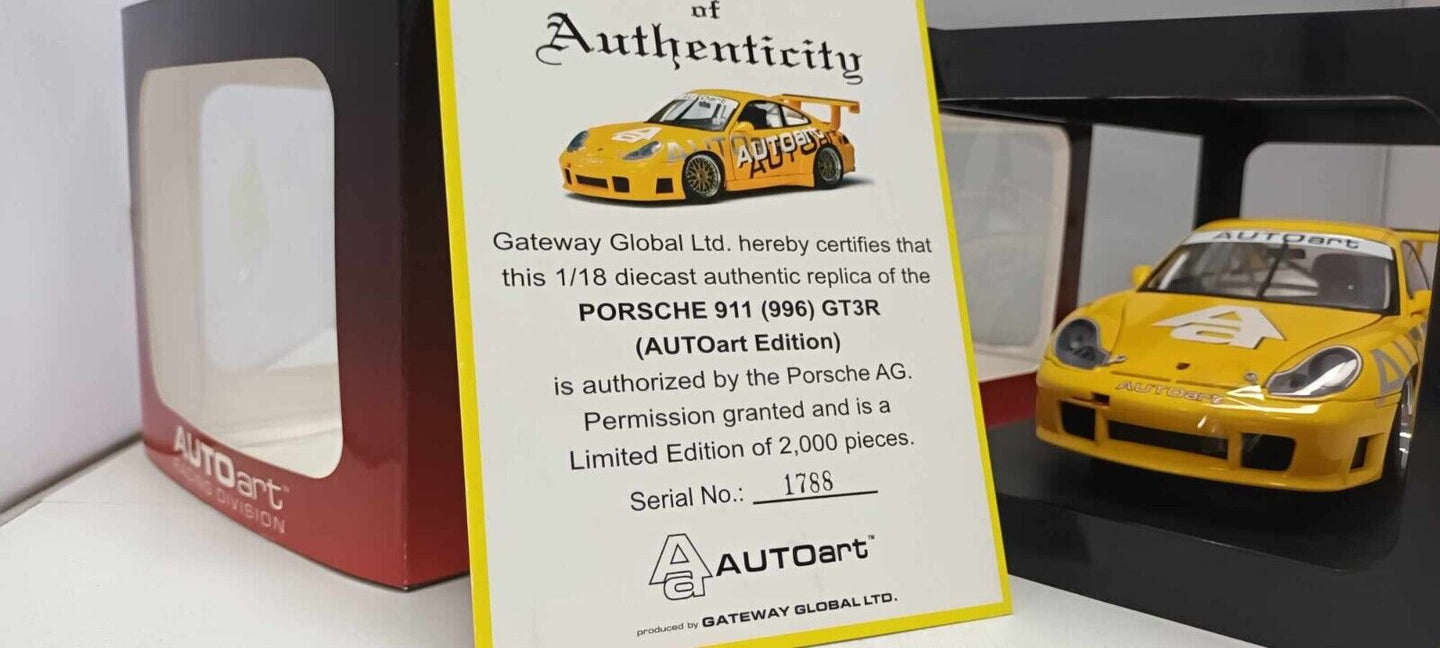 Porsche 911 996 GT3R Cup Giallo Yellow Autoart 1:18 Usato + Box Limited Edition