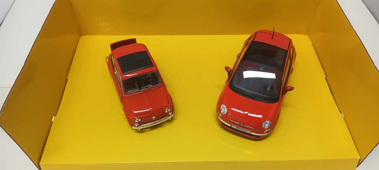 Set Fiat 500 Coppia Nuova + Antica Rosso Motorama 1:24 Usato + Box GM Shop