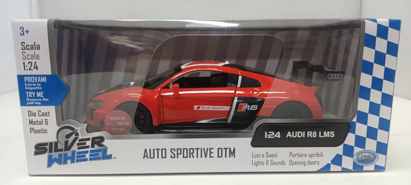 Audi R8 LMS Rosso Silver Wheel Auto Sportive DTM 1:24 Nuovo 1/24