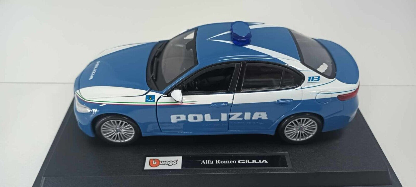 Alfa Romeo Giulia Polizia Italiana Burago Security Team 1:24 Usato + Box GM Shop