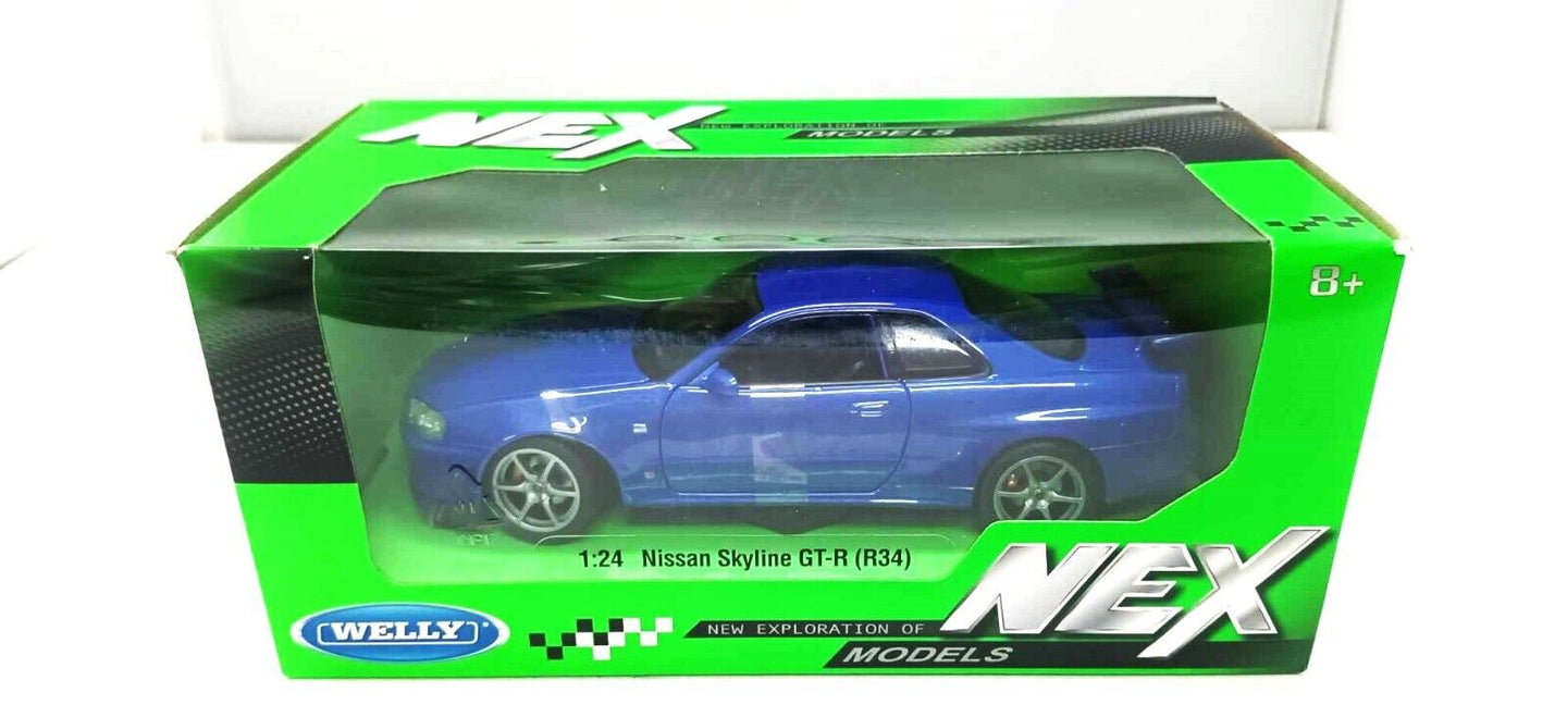 Nissan Skyline GT-R R34 Blu Blue Welly Nex 1:24 Nuovo 1/24