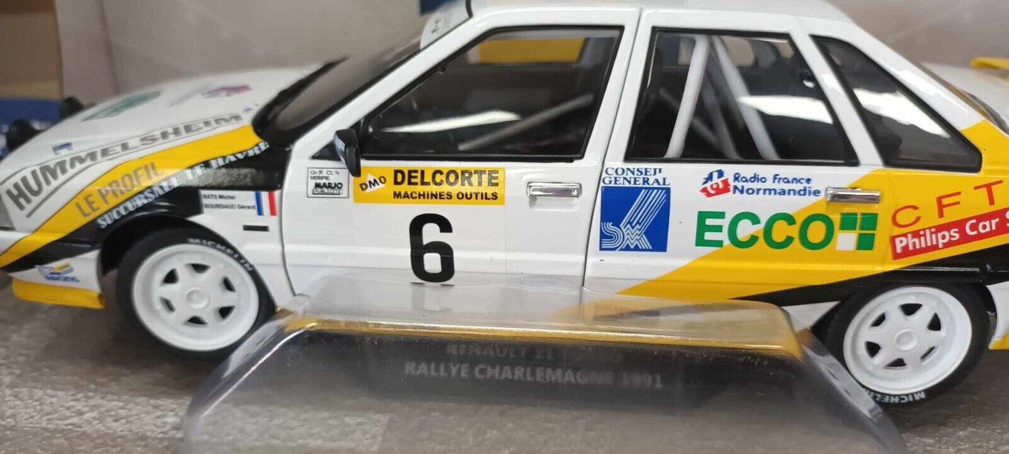 Renault 21 Turbo GrA Rallye Charlemagne 1991 Rats - Menard #6 Solido 1:18 Nuovo