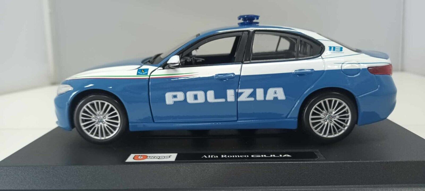 Alfa Romeo Giulia Polizia Italiana Burago Security Team 1:24 Usato + Box GM Shop