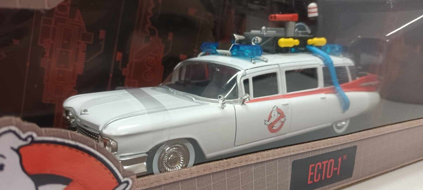 Ghostbusters Car Ecto-1 Auto Film Jada Hollywood Rides 1:24 Nuovo 1/24