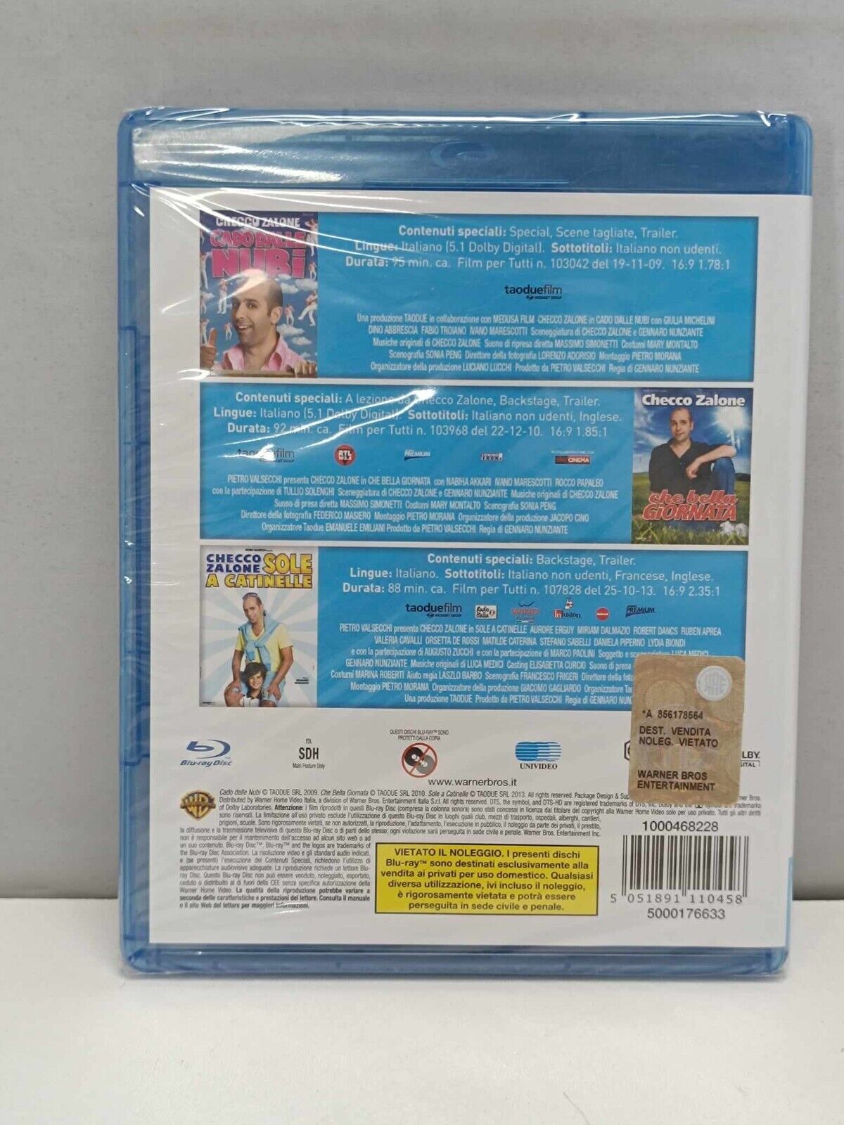 Cado Dalle Nubi + Che Bella Giornata + Sole A Catinelle Bluray Nuovo Zalone