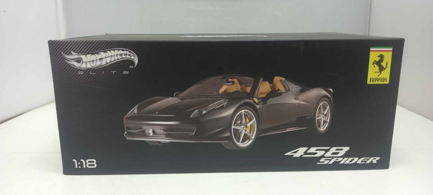 Ferrari 458 Spider Nero Black Hot Wheels Elite 1:18 Usato + Box Hotwheels Rare