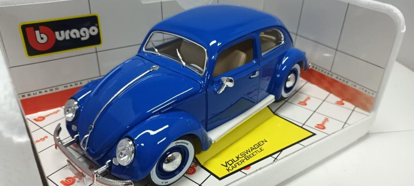 Volkswagen Kafer Beetle Maggiolino 1955 Blu Blue Burago 1:18 Usato Made in Italy