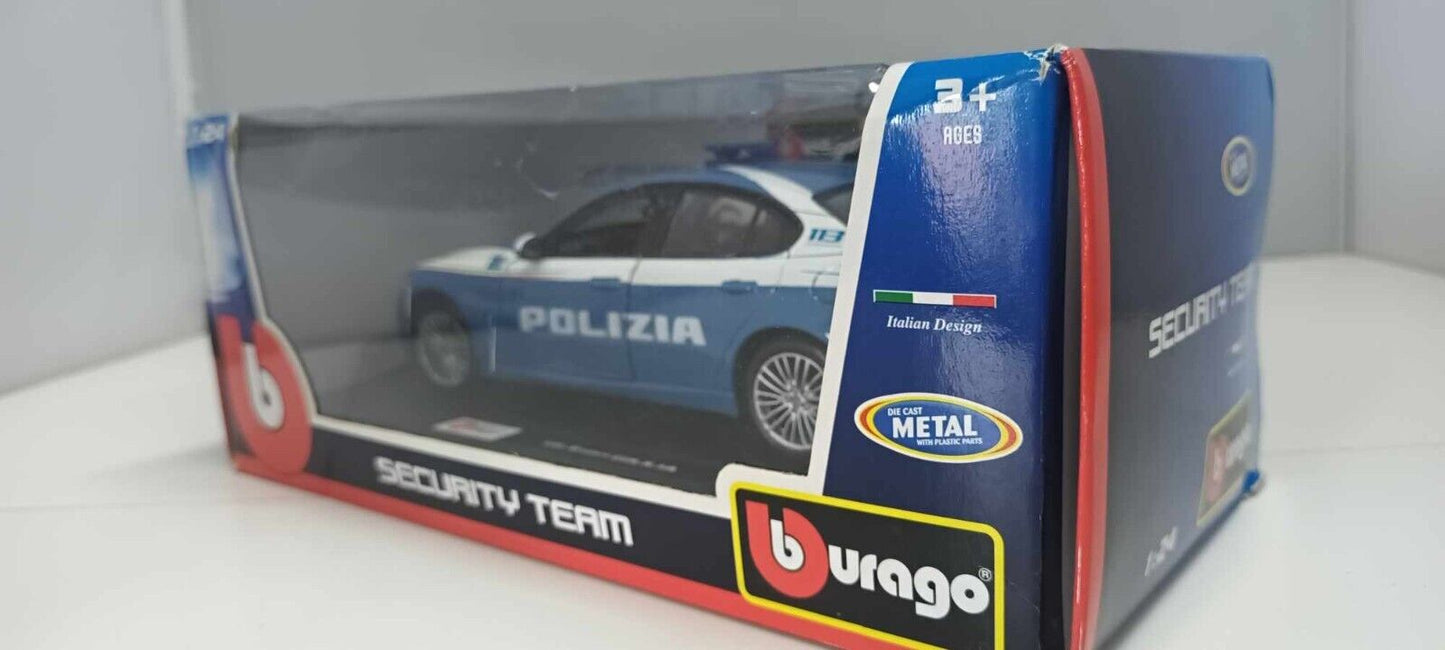 Alfa Romeo Giulia Polizia Italiana Burago Security Team 1:24 Usato + Box GM Shop