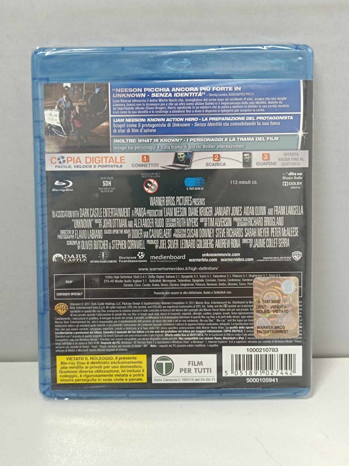 Unknown Senza Identità Bluray Blu-ray Italiano Nuovo Liam Neeson