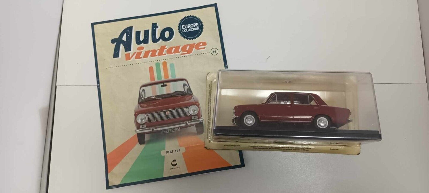 Fiat 124 1966 Edicola Auto Vintage 1:24 Rosso Usato + Teca + Fascicolo
