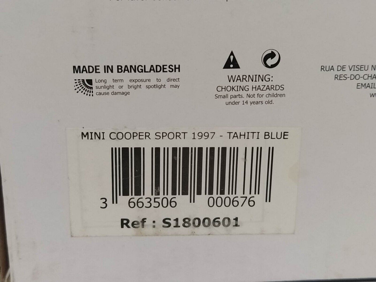 Box Mini Cooper Sport 1997 - Solido 1:18 (Only Box)