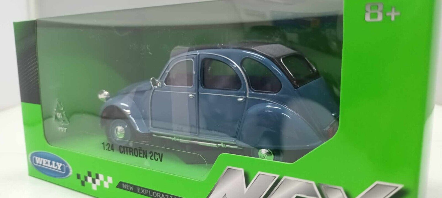 Citroen 2CV 2 CV 1975 Blu Blue Welly 1:24 Nuovo 1/24