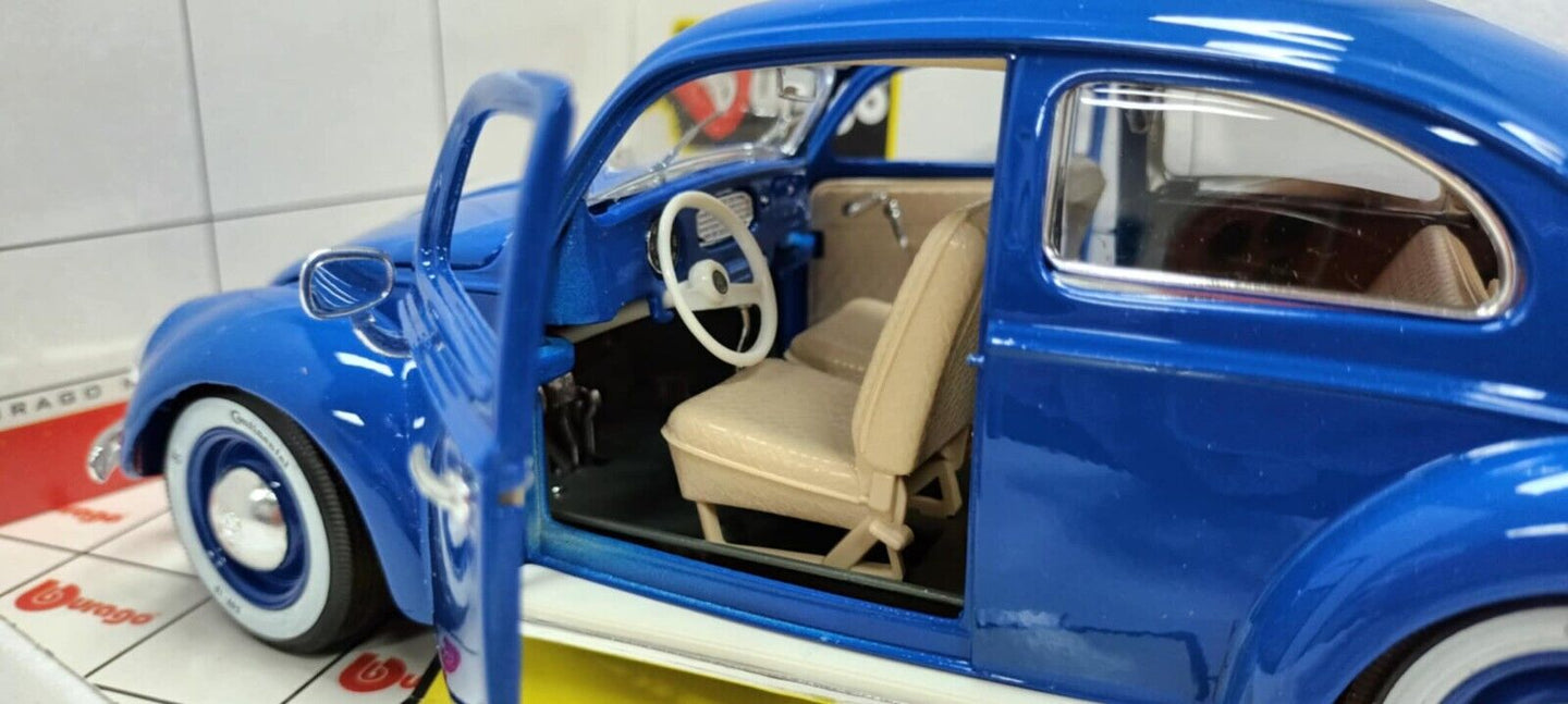 Volkswagen Kafer Beetle Maggiolino 1955 Blu Blue Burago 1:18 Usato Made in Italy