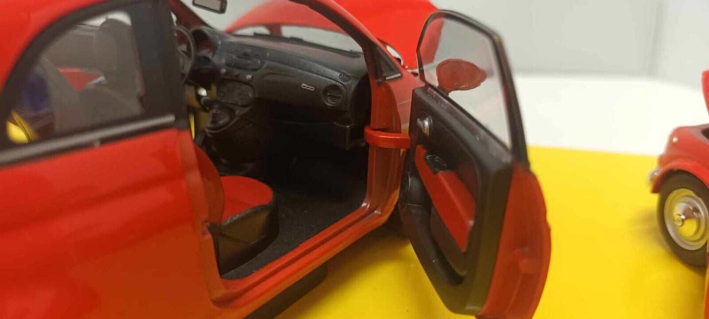 Set Fiat 500 Coppia Nuova + Antica Rosso Motorama 1:24 Usato + Box GM Shop