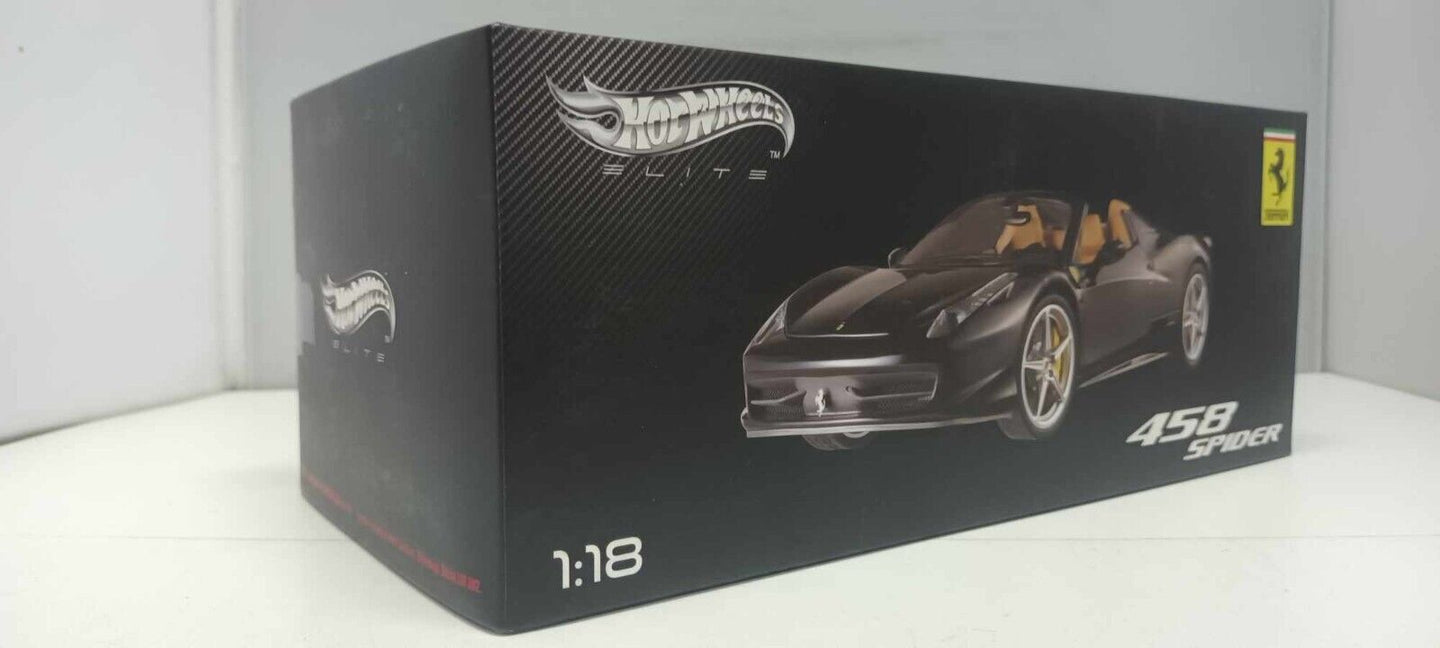Ferrari 458 Spider Nero Black Hot Wheels Elite 1:18 Usato + Box Hotwheels Rare