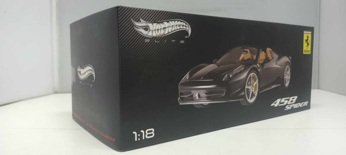 Ferrari 458 Spider Nero Black Hot Wheels Elite 1:18 Usato + Box Hotwheels Rare