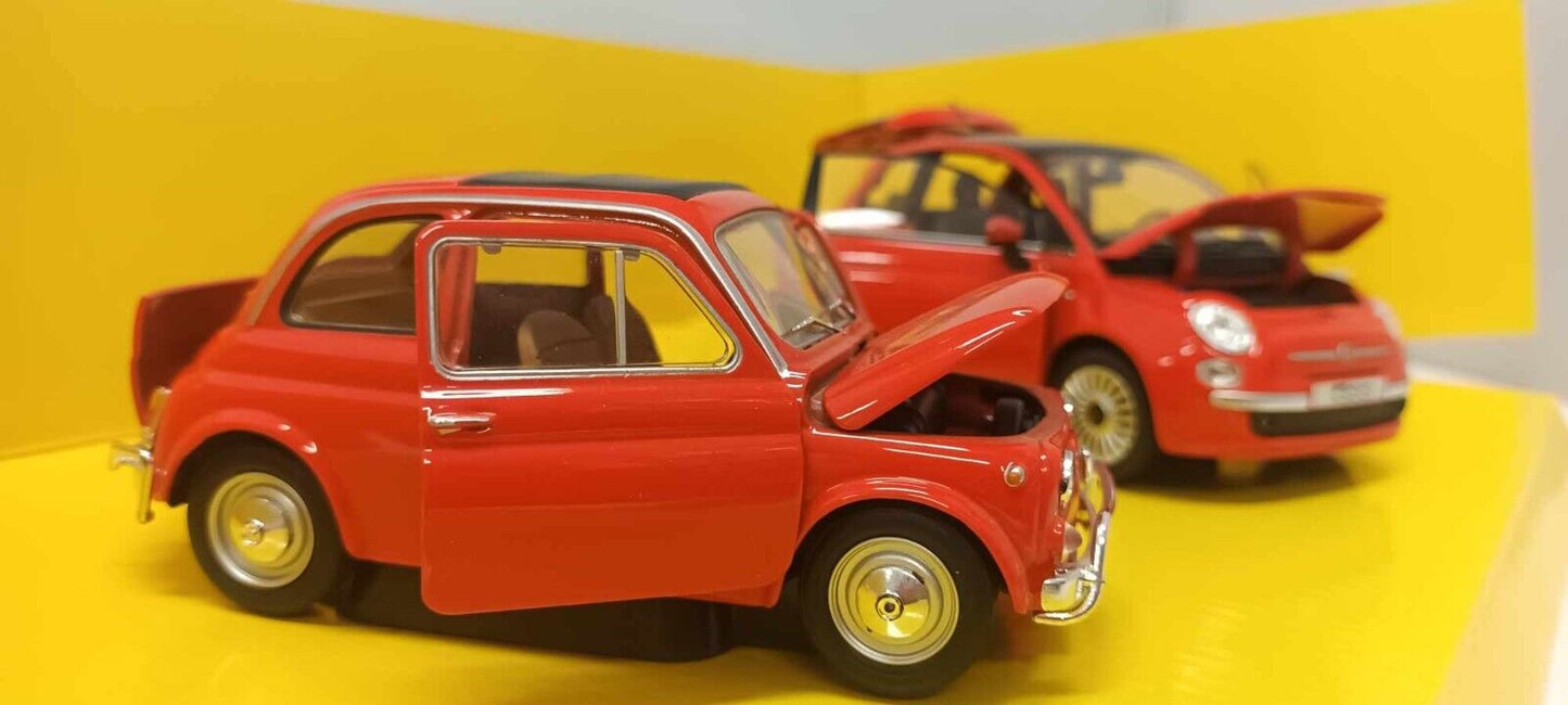 Set Fiat 500 Coppia Nuova + Antica Rosso Motorama 1:24 Usato + Box GM Shop