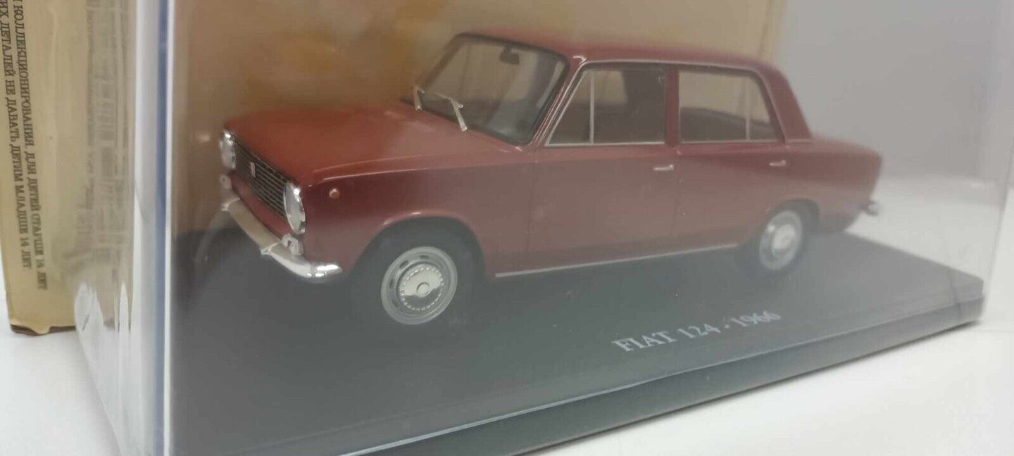 Fiat 124 1966 Edicola Auto Vintage 1:24 Rosso Usato + Teca + Fascicolo