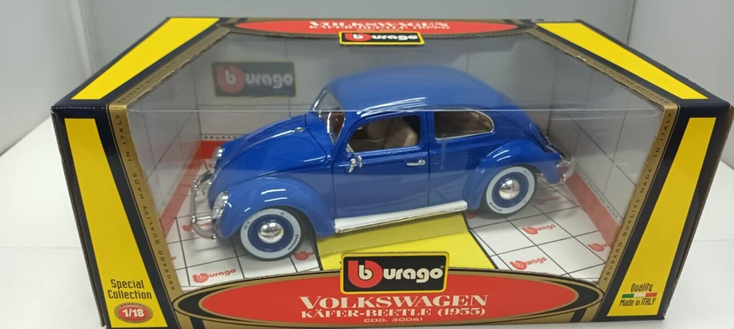 Volkswagen Kafer Beetle Maggiolino 1955 Blu Blue Burago 1:18 Usato Made in Italy