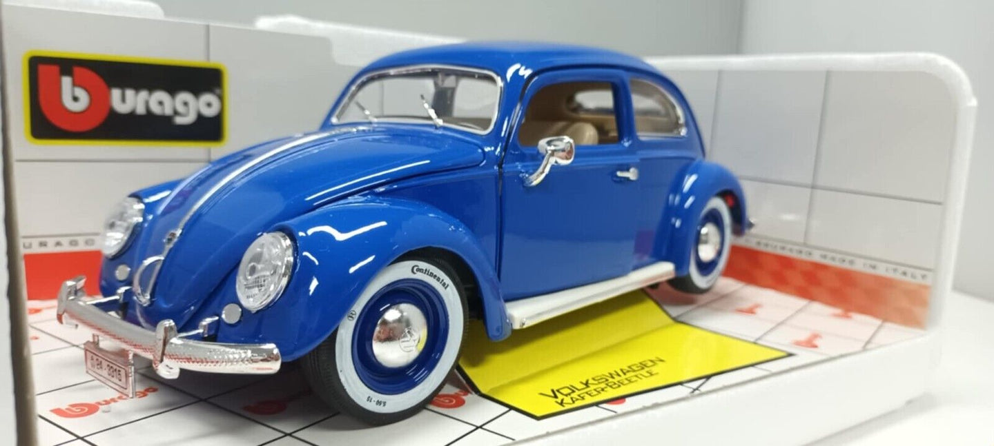 Volkswagen Kafer Beetle Maggiolino 1955 Blu Blue Burago 1:18 Usato Made in Italy