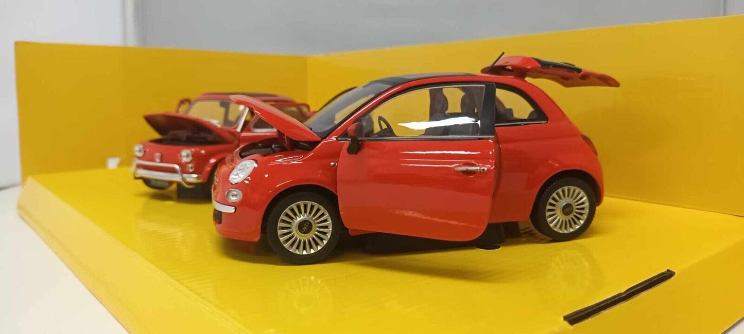 Set Fiat 500 Coppia Nuova + Antica Rosso Motorama 1:24 Usato + Box GM Shop