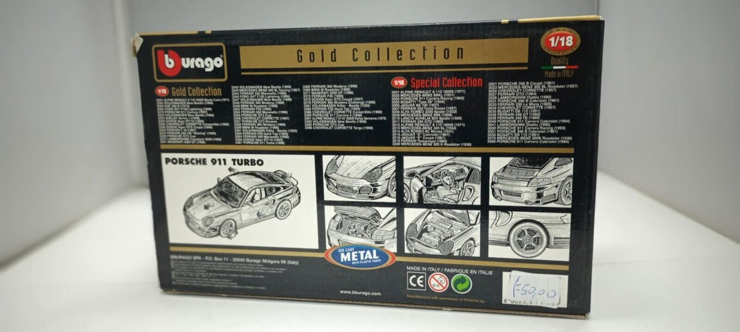 Porsche 911 Turbo 1999 Silver Burago Bburago 1:18 Made in Italy Usato 1/18