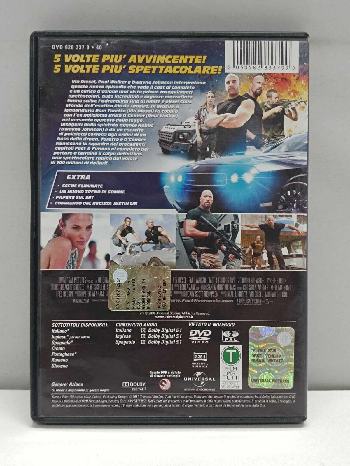 Lotto Fast And Furious 1 - 5 DVD Usato 5 Film Italiano Ita