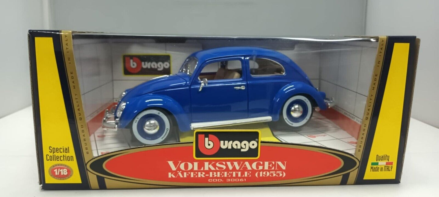 Volkswagen Kafer Beetle Maggiolino 1955 Blu Blue Burago 1:18 Usato Made in Italy