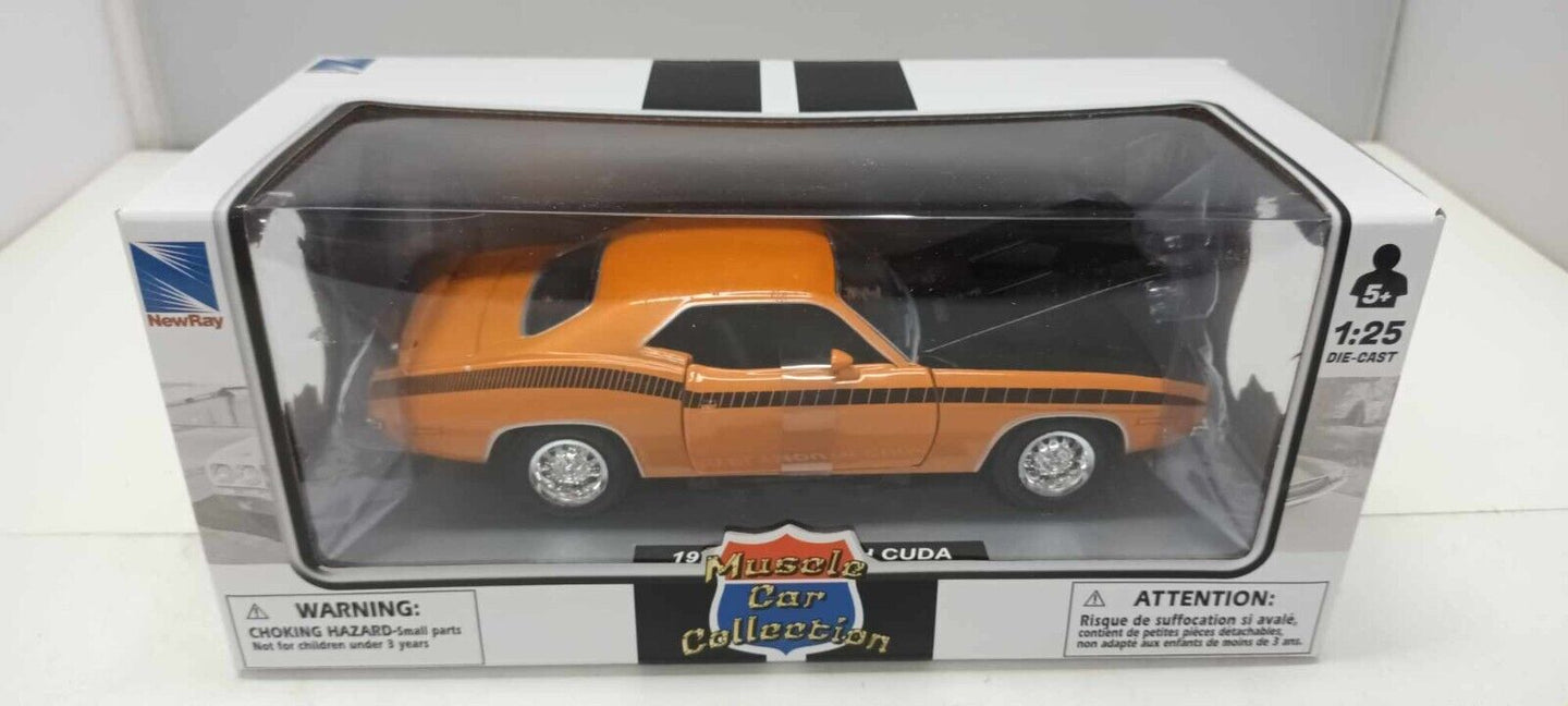 Plymouth Cuda 1970 Orange Arancione Newray Muscle Car Collection 1:25 Nuovo 1/25