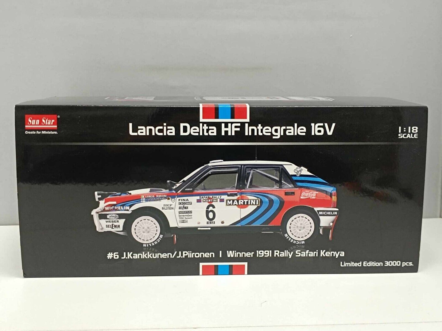 Lancia Delta HF Integrale 16v Winner 1991 Safari Kenya Kankkunen Sun Star 1:18