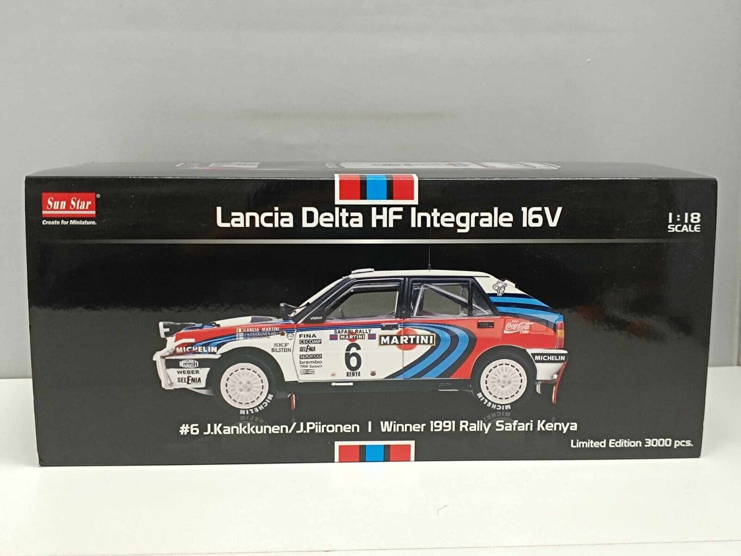 Lancia Delta HF Integrale 16v Winner 1991 Safari Kenya Kankkunen Sun Star 1:18