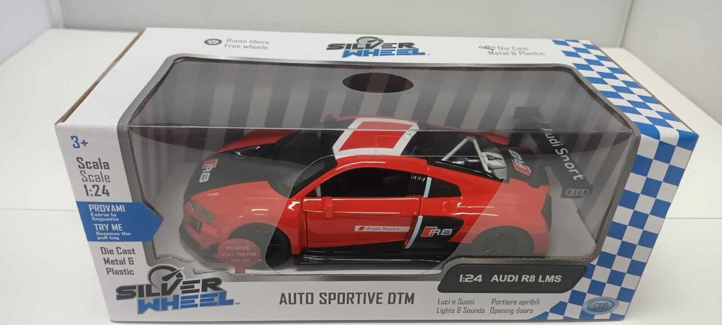 Audi R8 LMS Rosso Silver Wheel Auto Sportive DTM 1:24 Nuovo 1/24