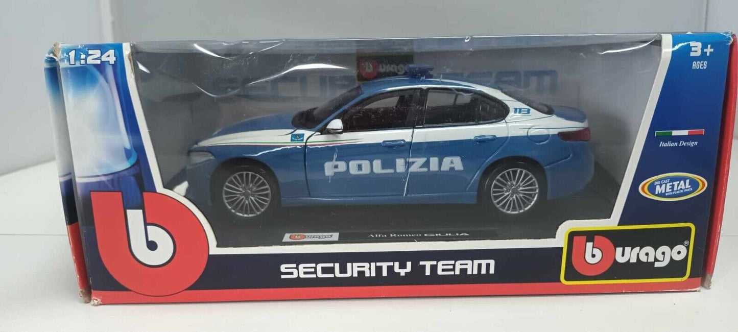 Alfa Romeo Giulia Polizia Italiana Burago Security Team 1:24 Usato + Box GM Shop