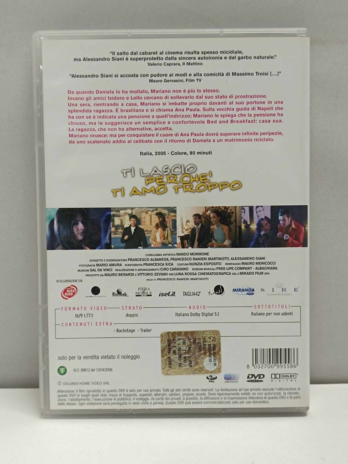 Ti Lascio Perché Ti Amo Troppo 2006 Film DVD Italiano Usato Alessandro Siani